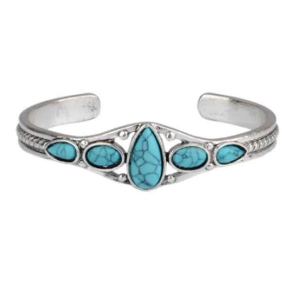 Dainty Turquoise Waterdrop Boho Cuff Bracelet - Picture 1 of 7
